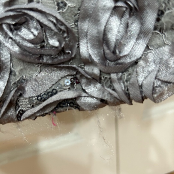 NWT Alex Evenings Sequin Floral Lace Ribbon Rosette Gown Gray Silver Size 12 - Picture 12 of 12